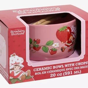 Strawberry Shortcake Strawberry Allover Print Ramen Bowl with Chopsticks NEW